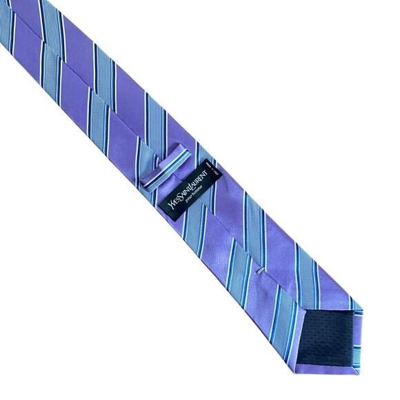 Vintage Yves Saint Laurent YSL Silk Tie Striped Italy Lavender Purple Blue White - Picture 8 of 9